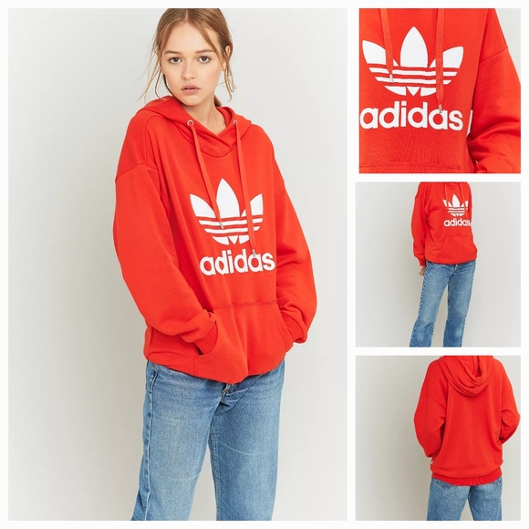 adidas Originals Tops - Adidas Originals Red Trefoil Hoodie